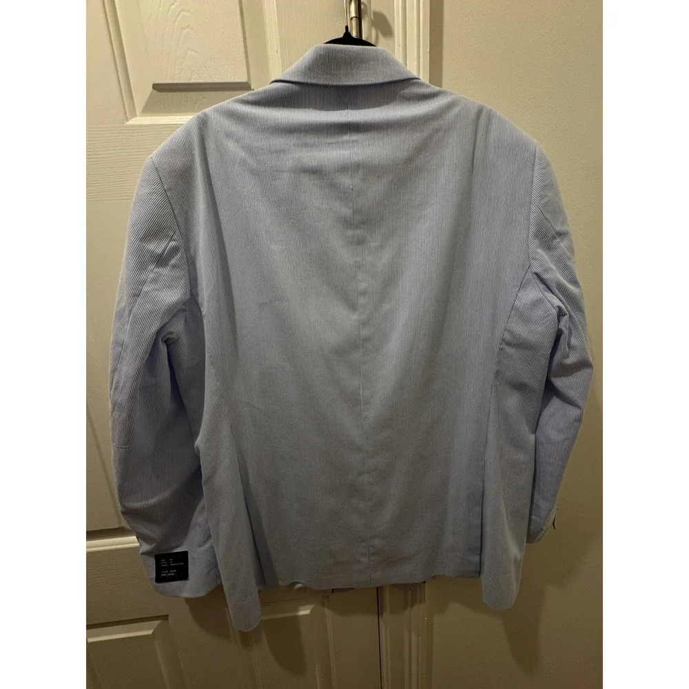 Afazzy New York Mens 48L Seersucker Blazer Light Blue White Striped Jacket‎ NWT